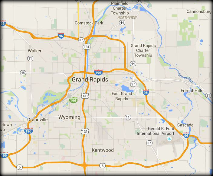 Map showing our Grand Rapids, MI service area 